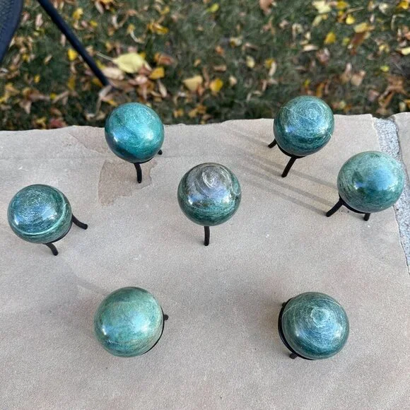 Nephrite Jade Crystal Sphere Green Chakra Stone Includes Tall Black Metal Stand - Picture 9 of 16